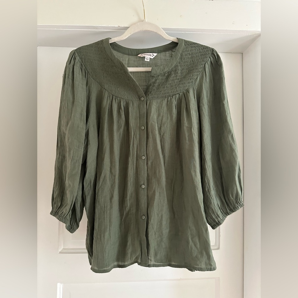 NANETTE LEPORE | Green 3/4 Sleeve Button Down Blouse - Size L